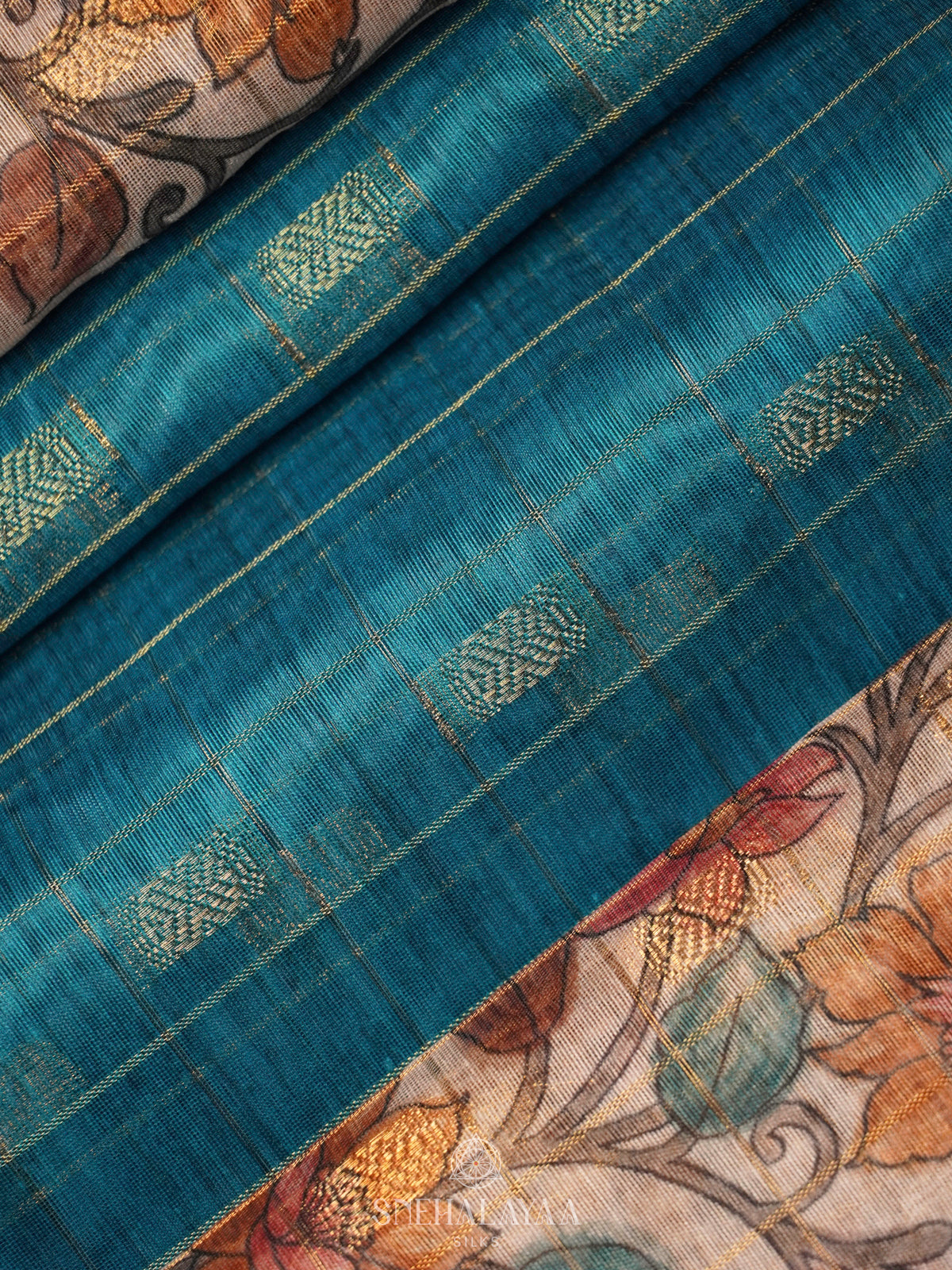 Blue Linen Saree
