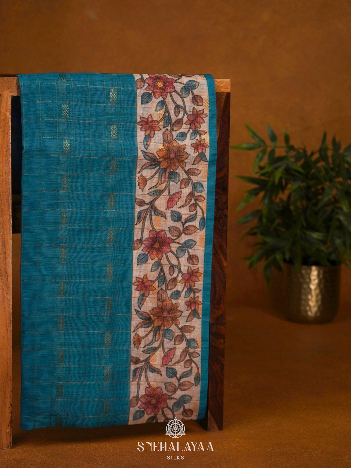 Peacock Blue Linen Saree