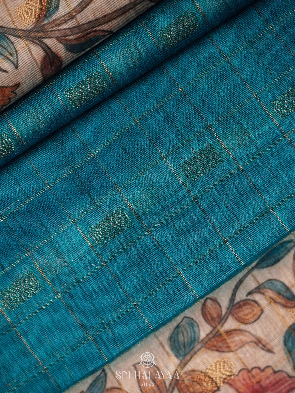 Peacock Blue Linen Saree