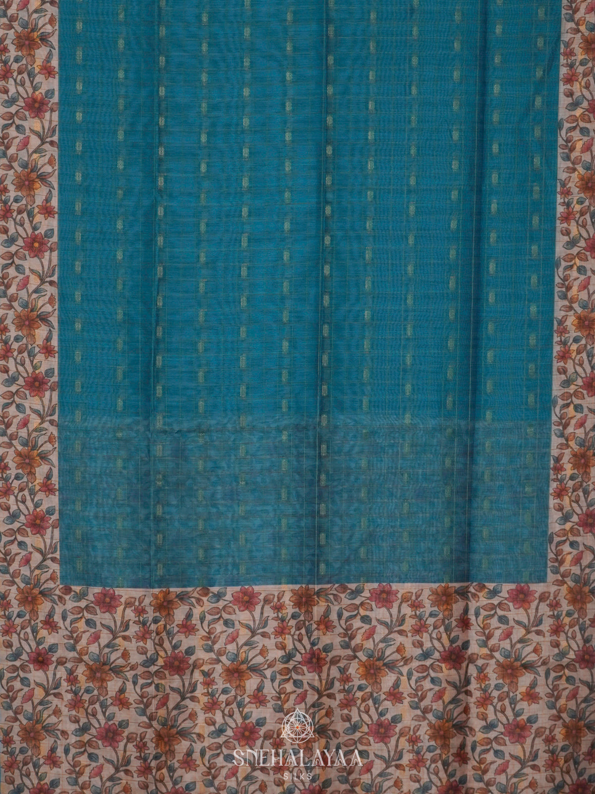 Peacock Blue Linen Saree