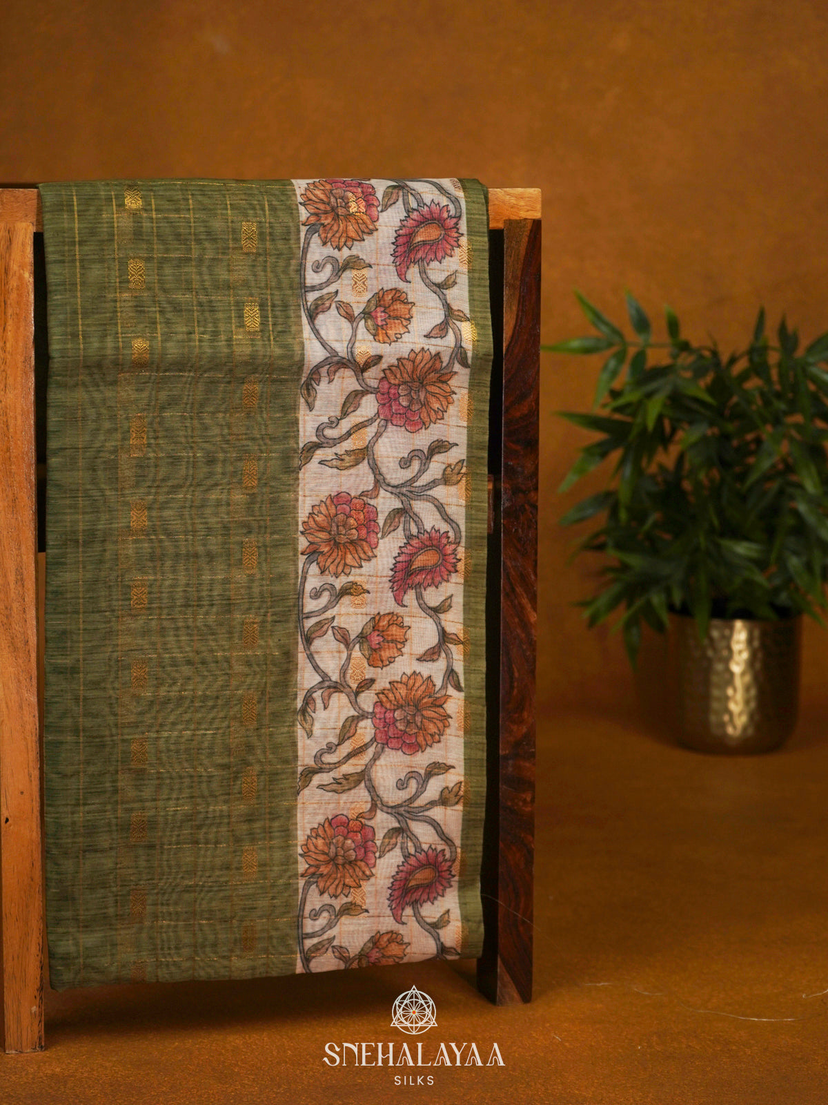 Olive Green Linen Saree