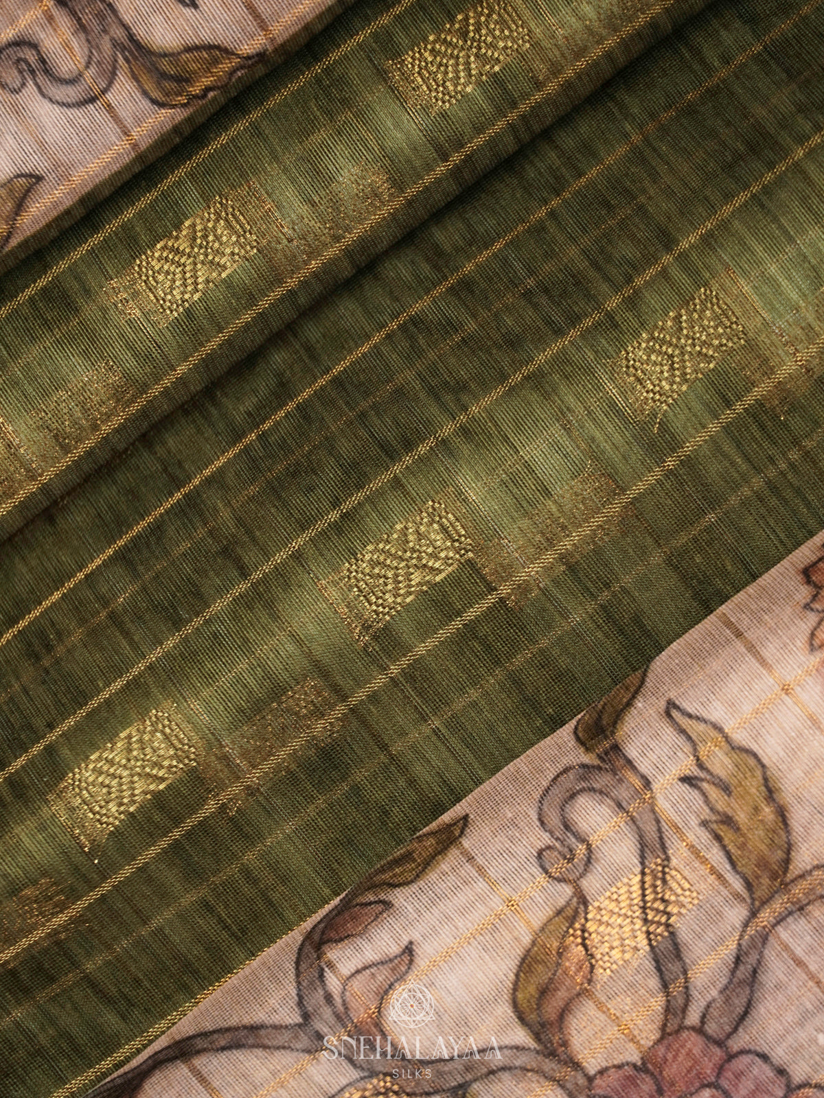 Olive Green Linen Saree