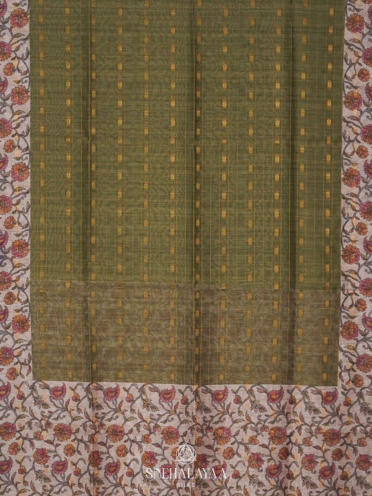 Olive Green Linen Saree