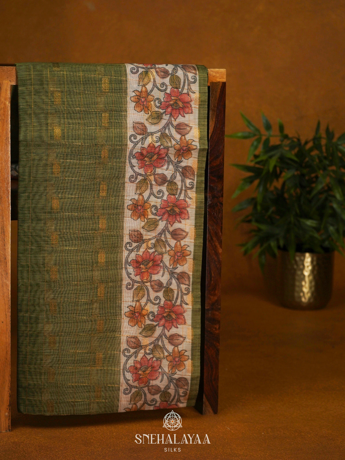 Olive Green Linen Saree