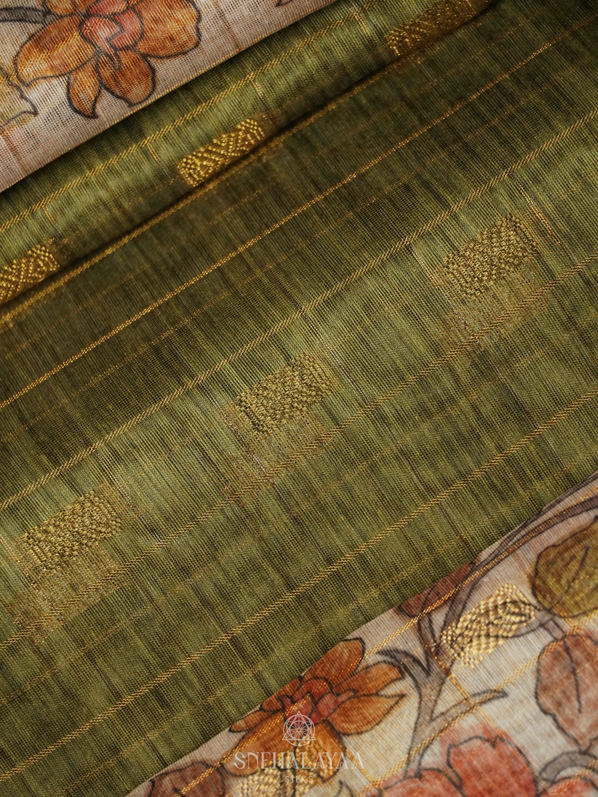 Olive Green Linen Saree