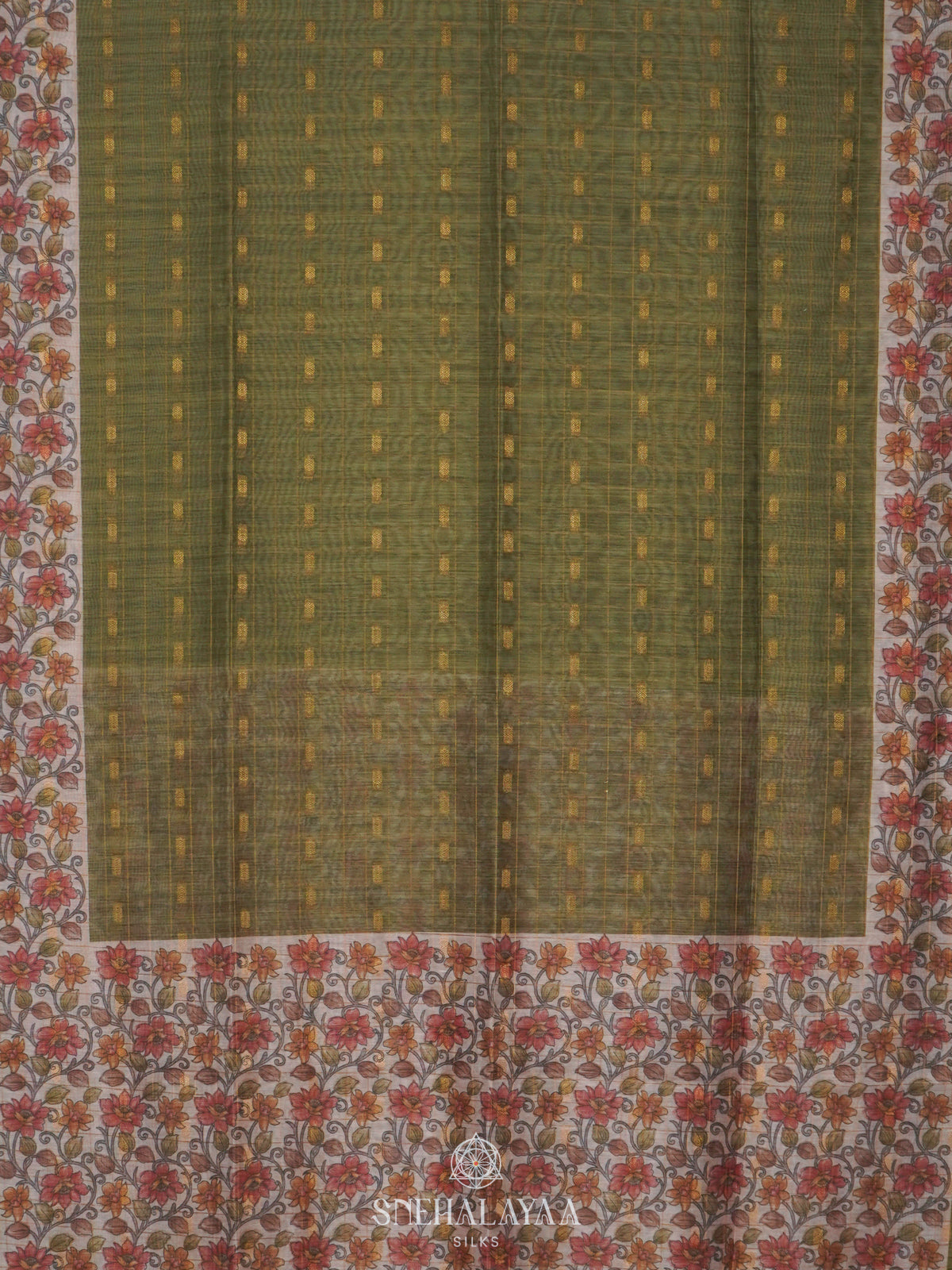 Olive Green Linen Saree
