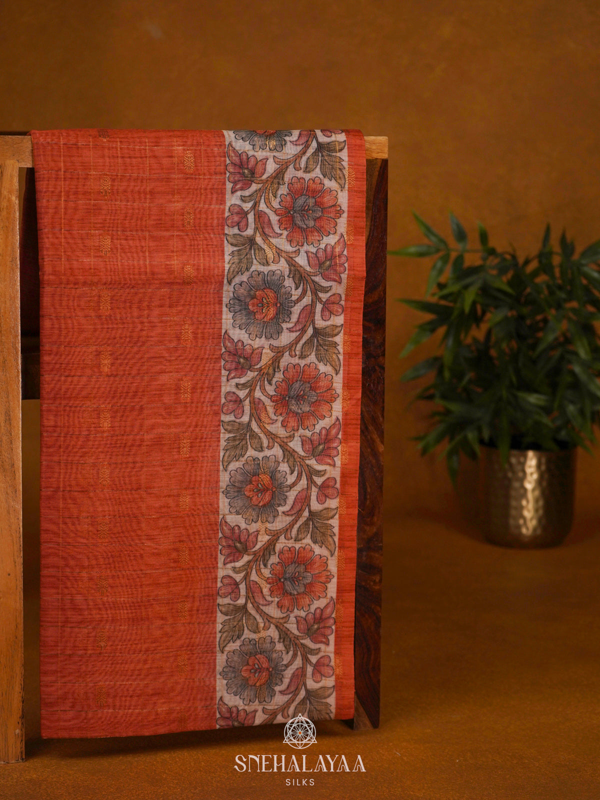 Orange Linen Saree