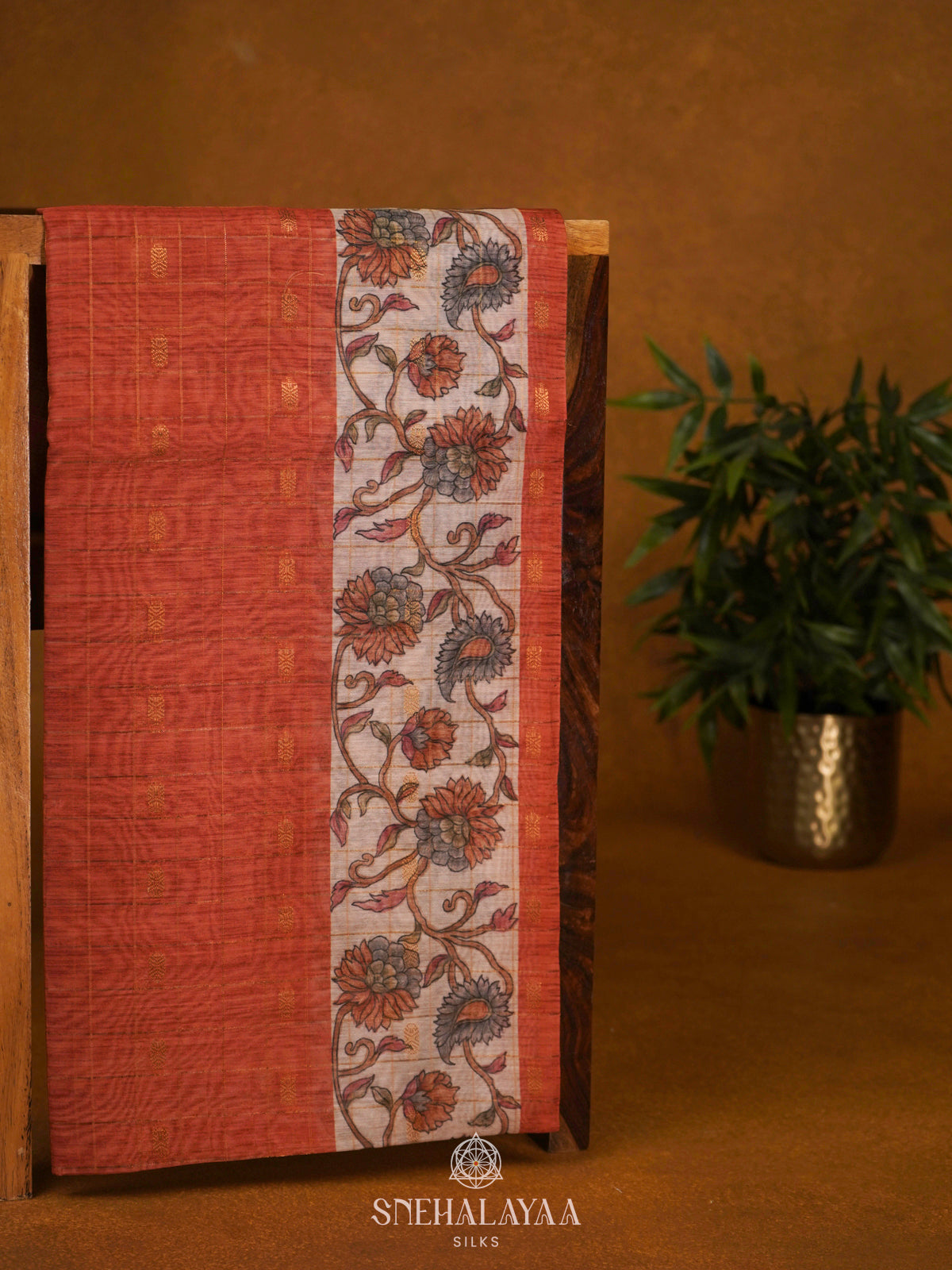 Orange Linen Saree