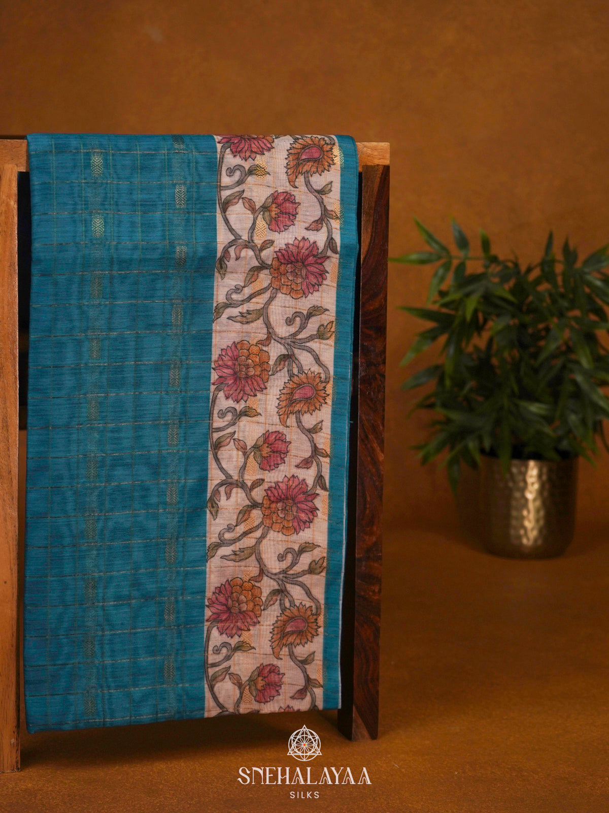 Peacock Blue Linen Saree