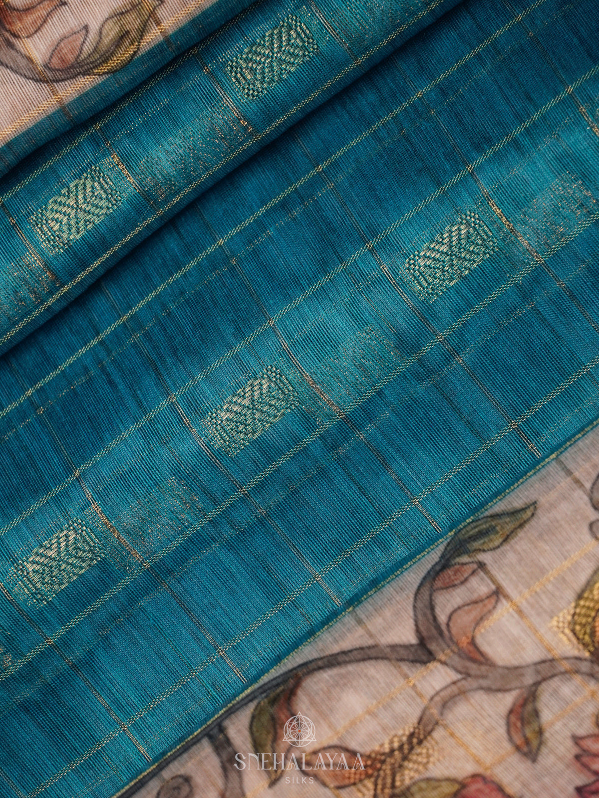 Peacock Blue Linen Saree