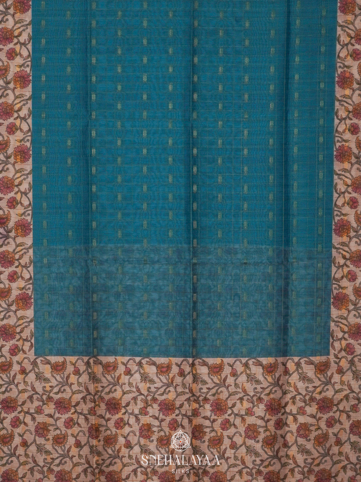 Peacock Blue Linen Saree