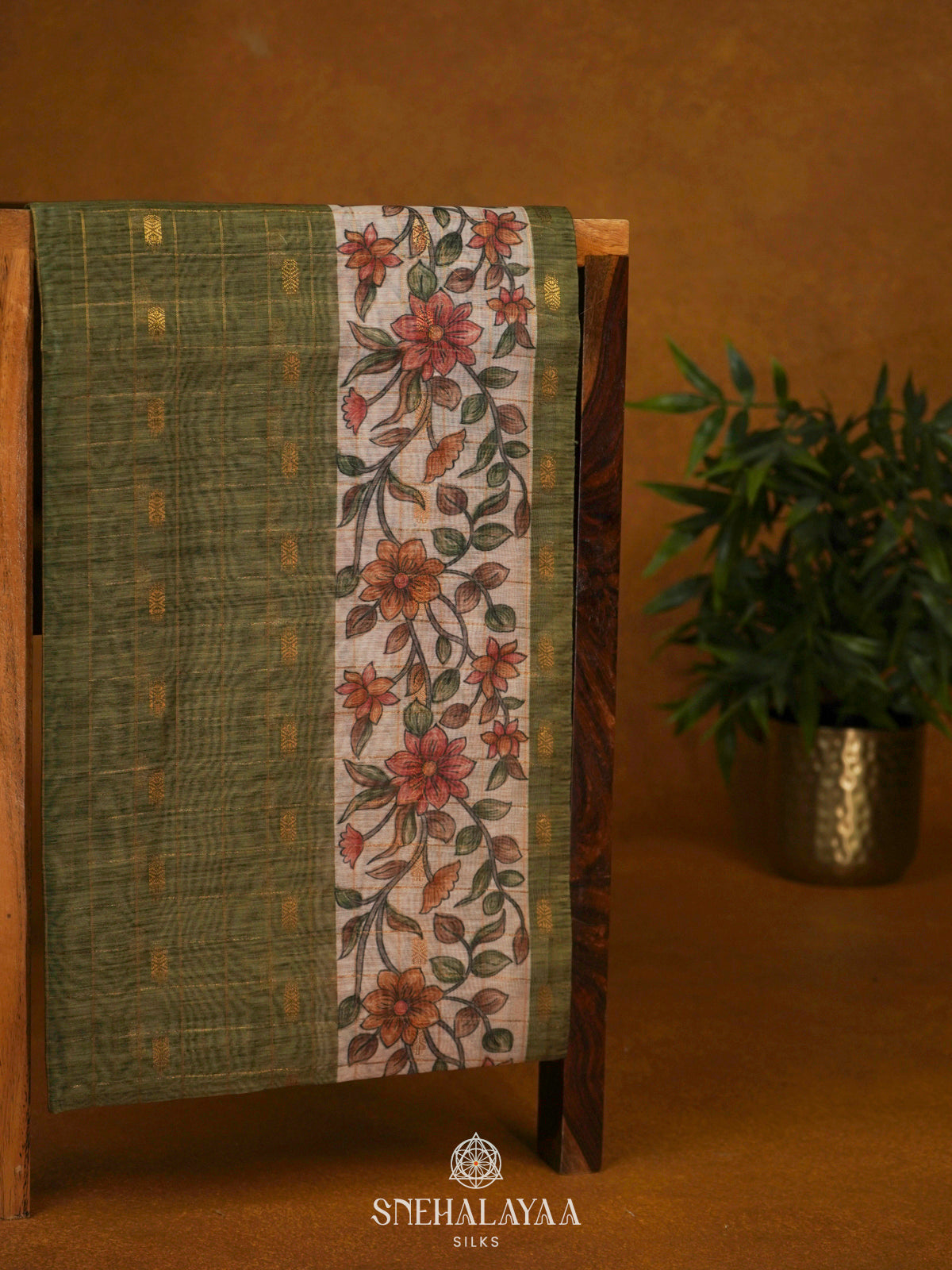 Olive Green Linen Saree