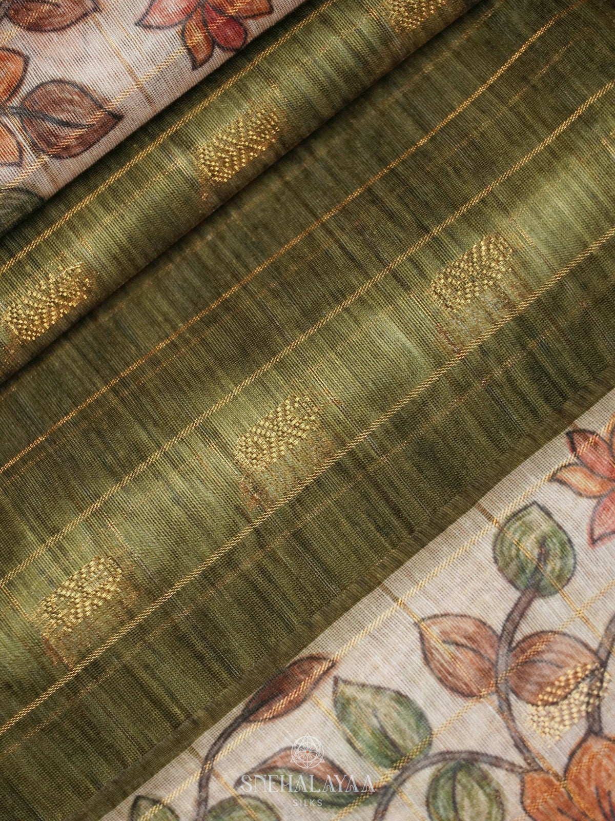 Olive Green Linen Saree
