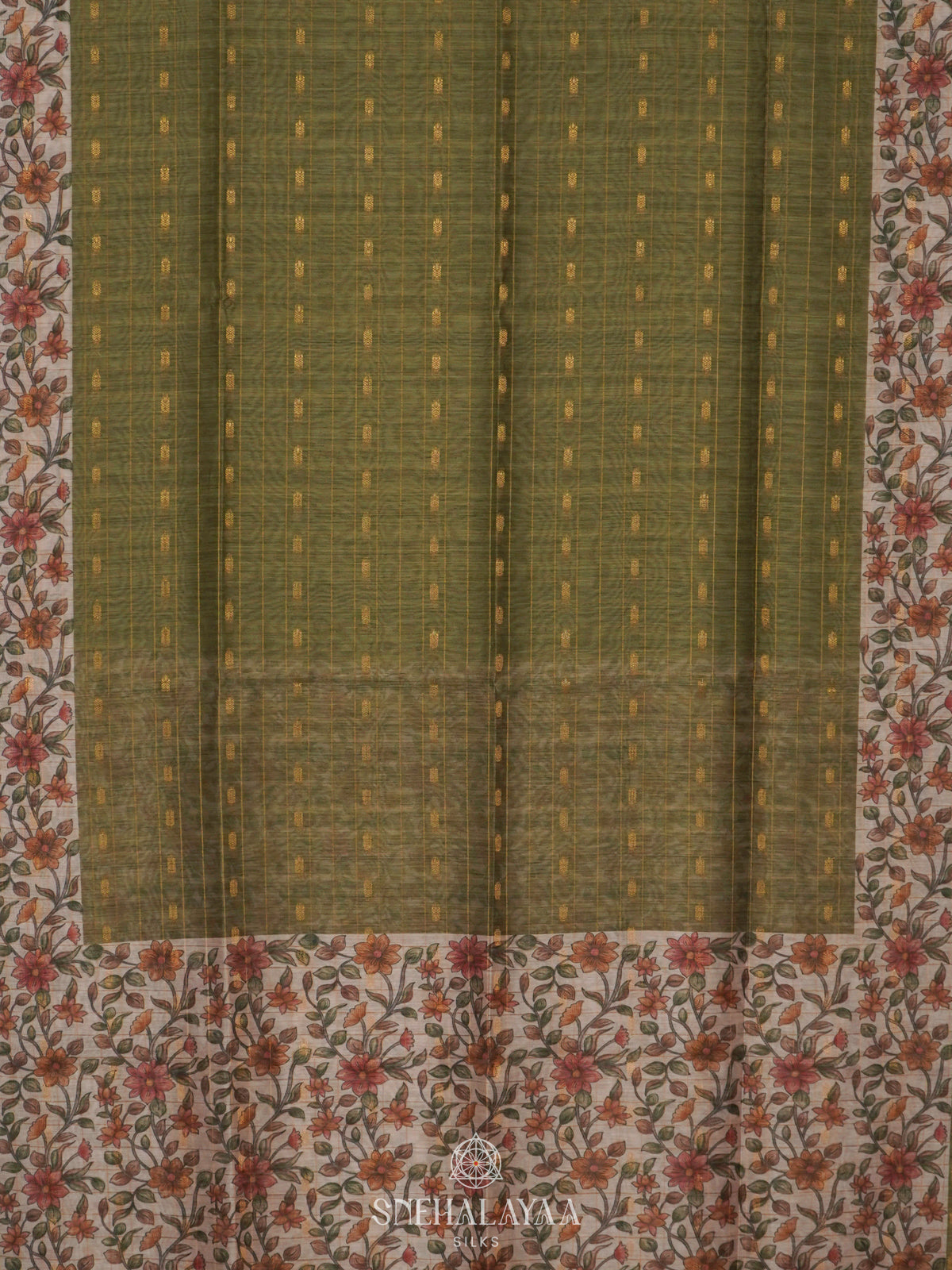 Olive Green Linen Saree