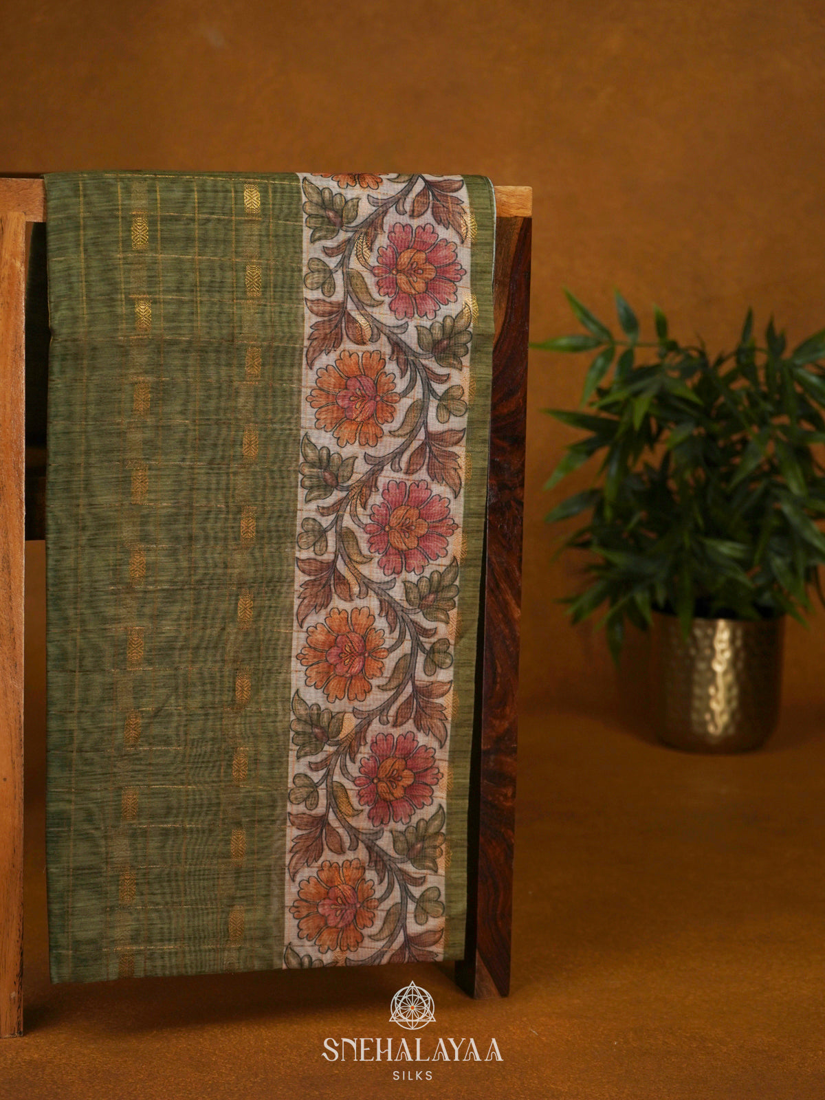 Olive Green Linen Saree