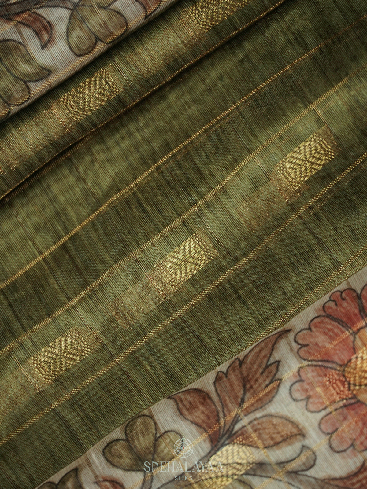 Olive Green Linen Saree