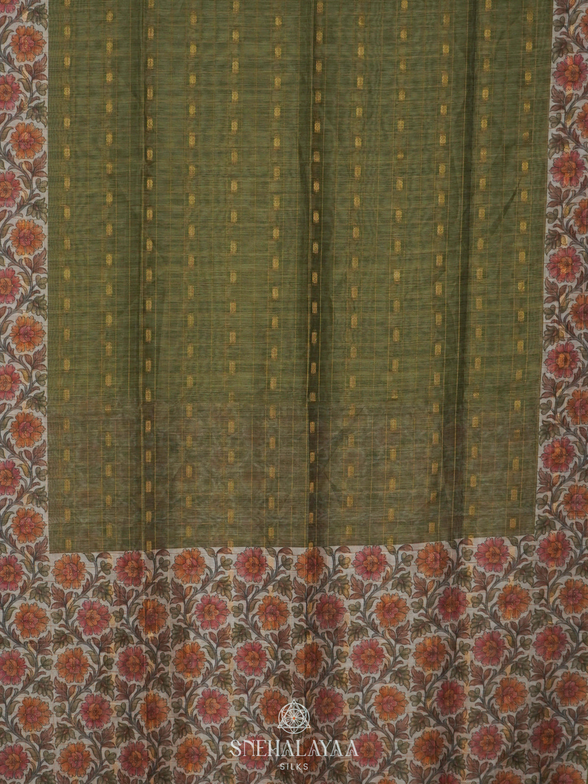 Olive Green Linen Saree