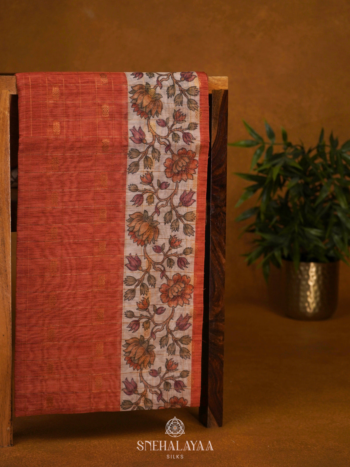 Rust Orange Linen Saree