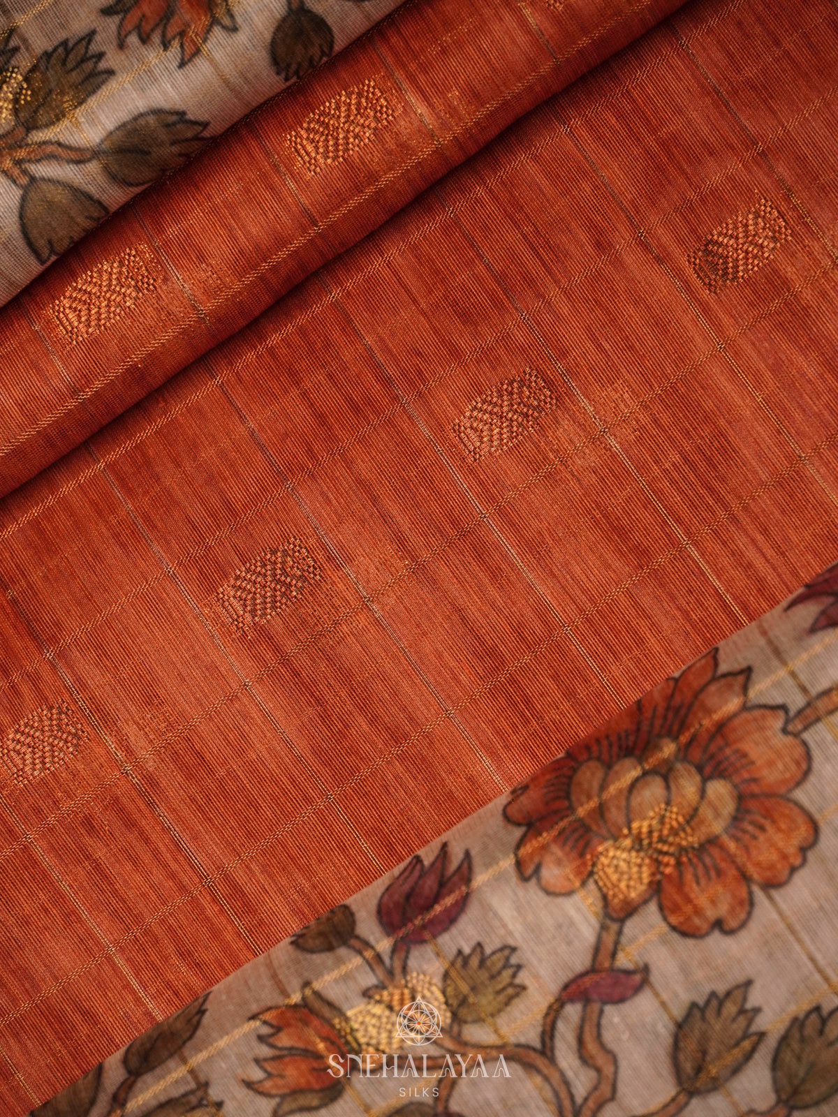 Rust Orange Linen Saree