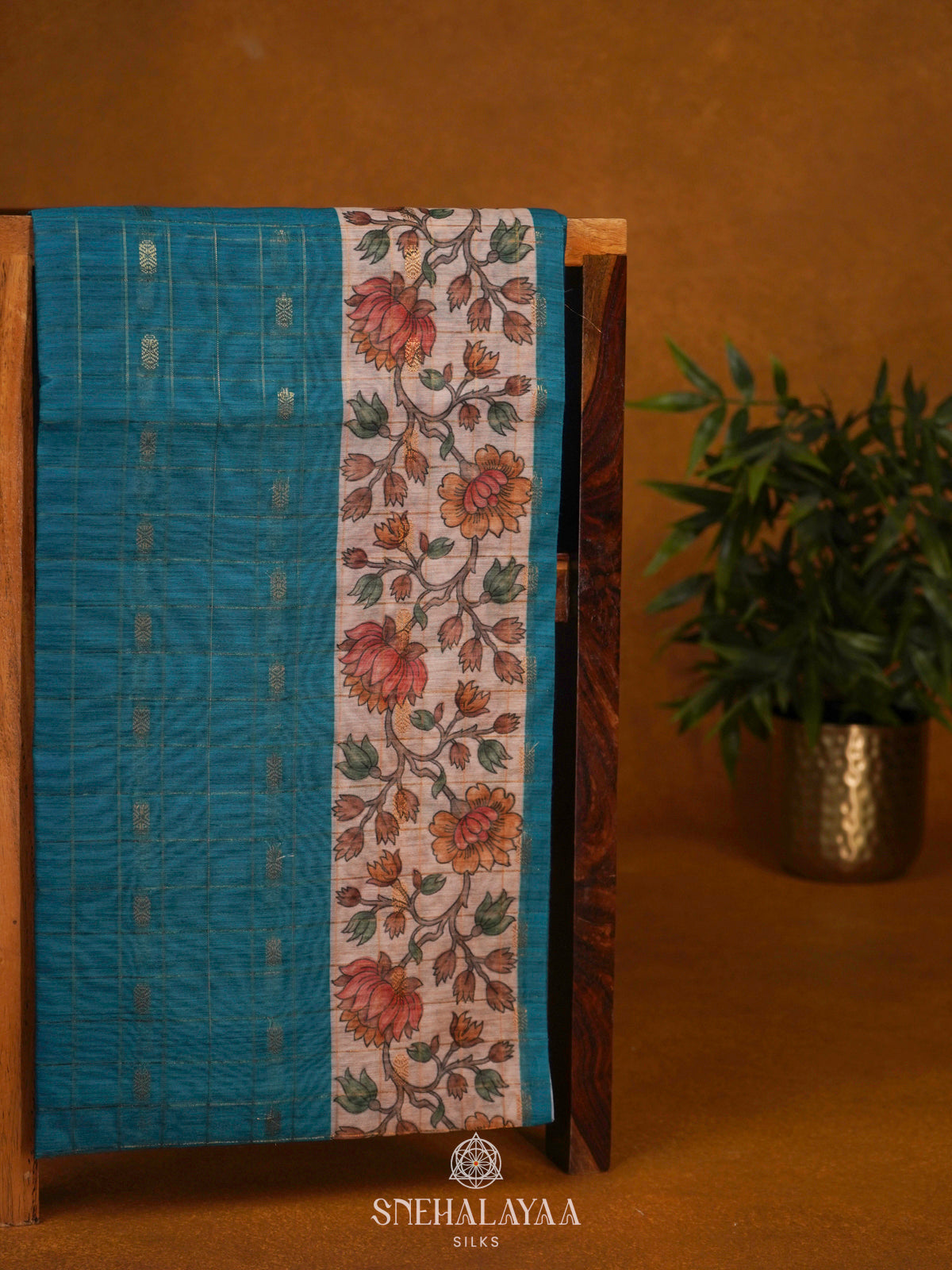 Peacock Blue Linen Saree