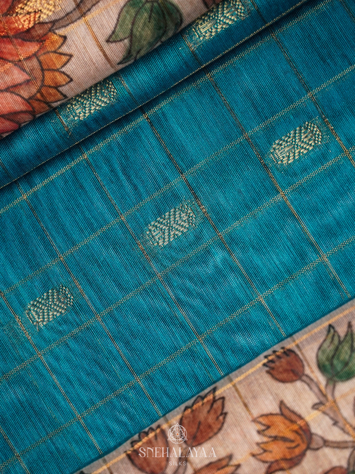 Peacock Blue Linen Saree
