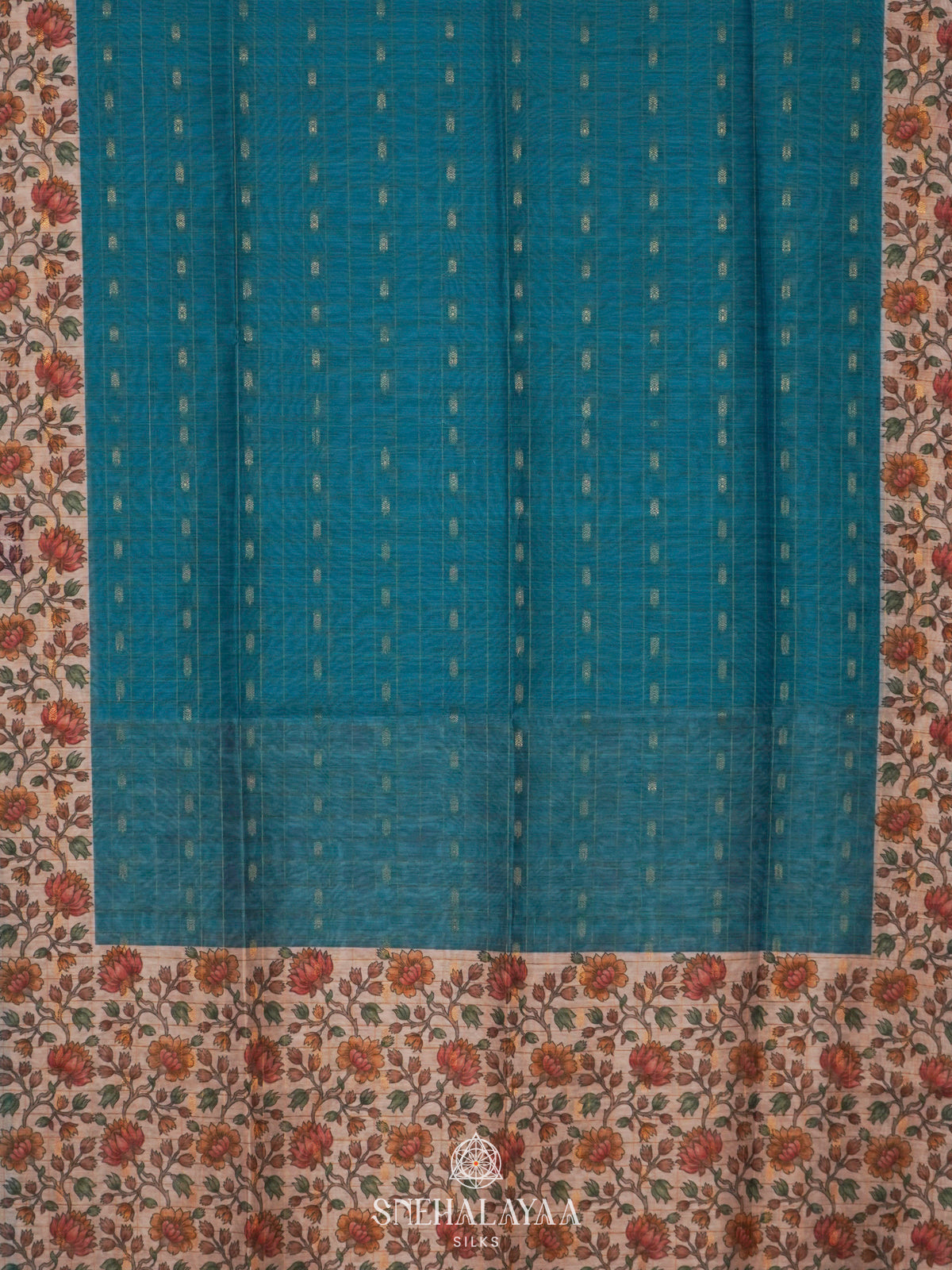 Peacock Blue Linen Saree