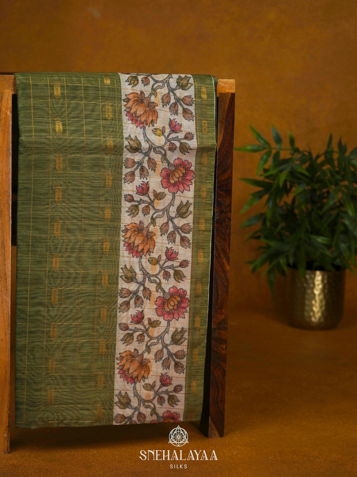 Olive Green Linen Saree