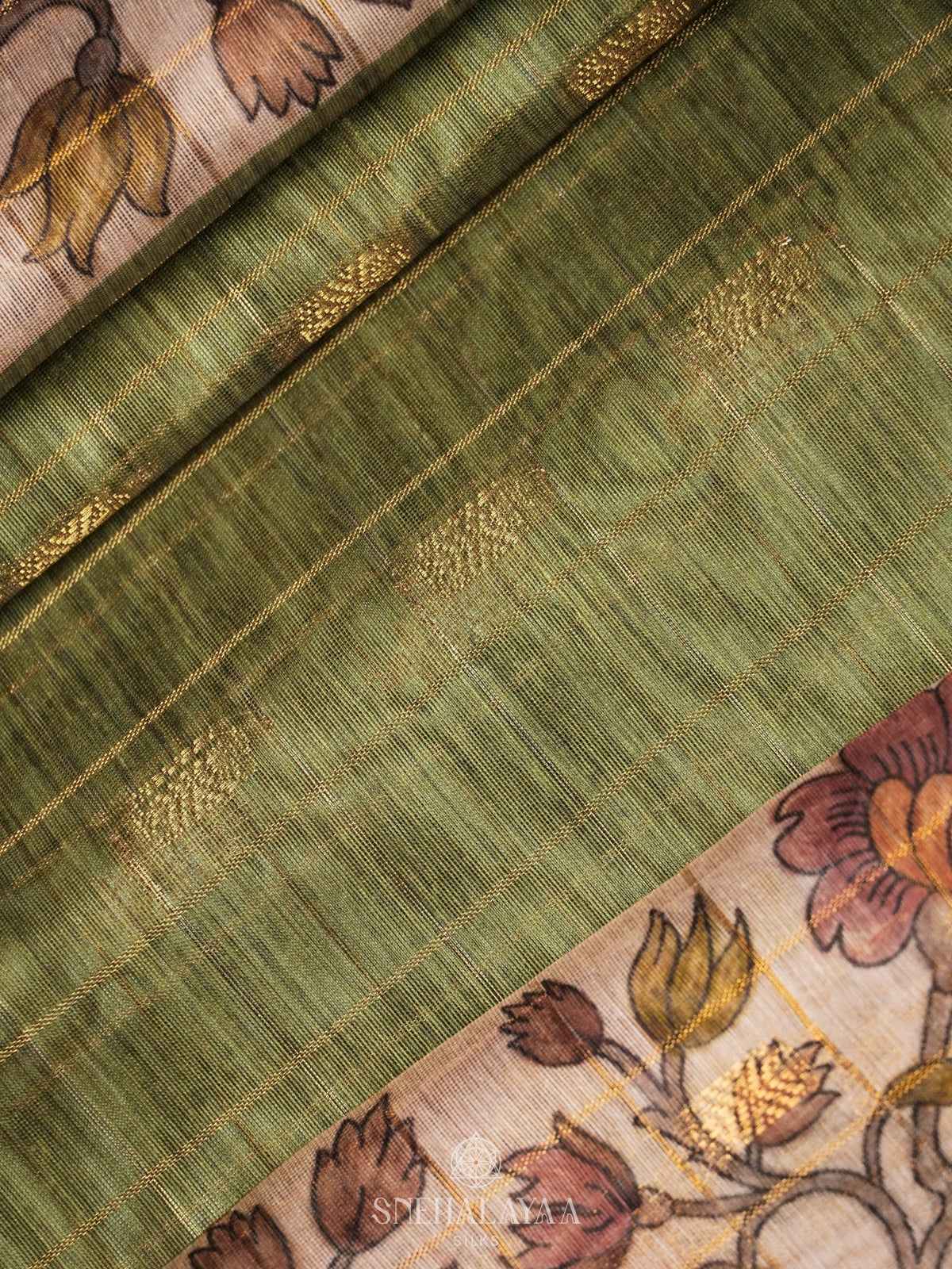 Olive Green Linen Saree