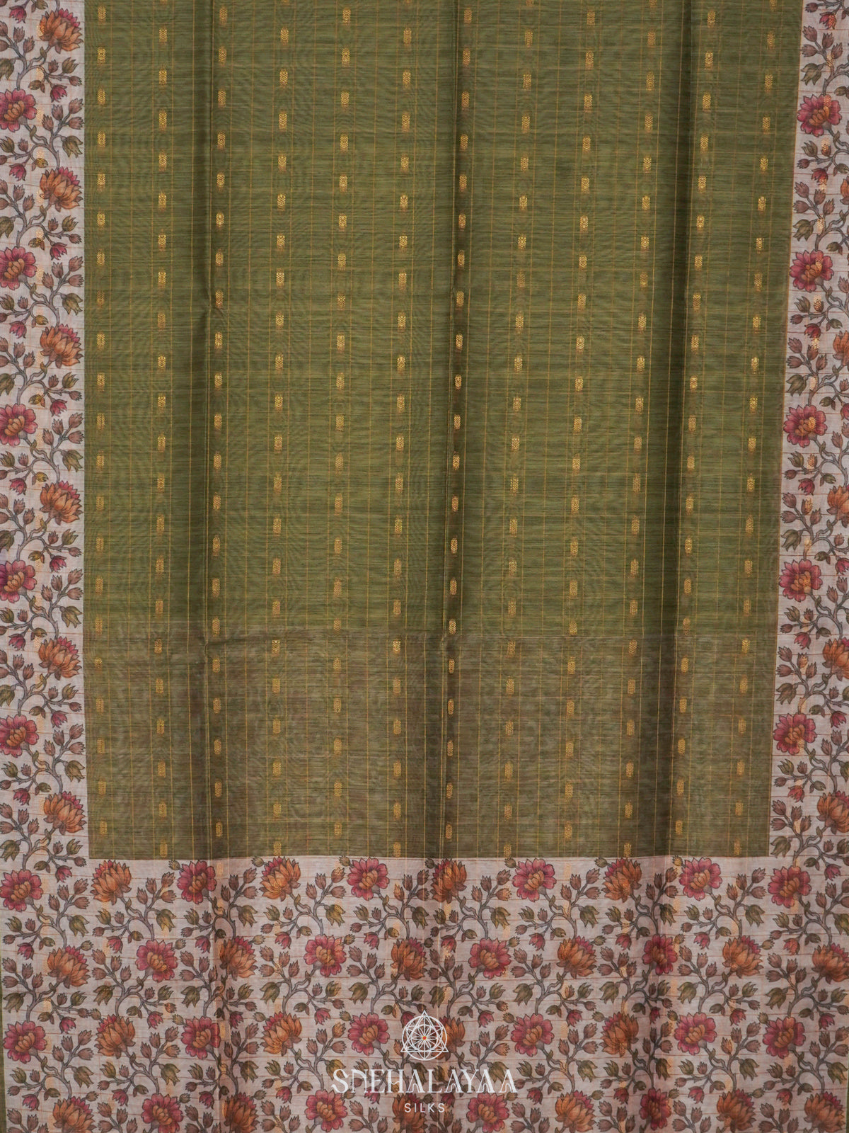 Olive Green Linen Saree