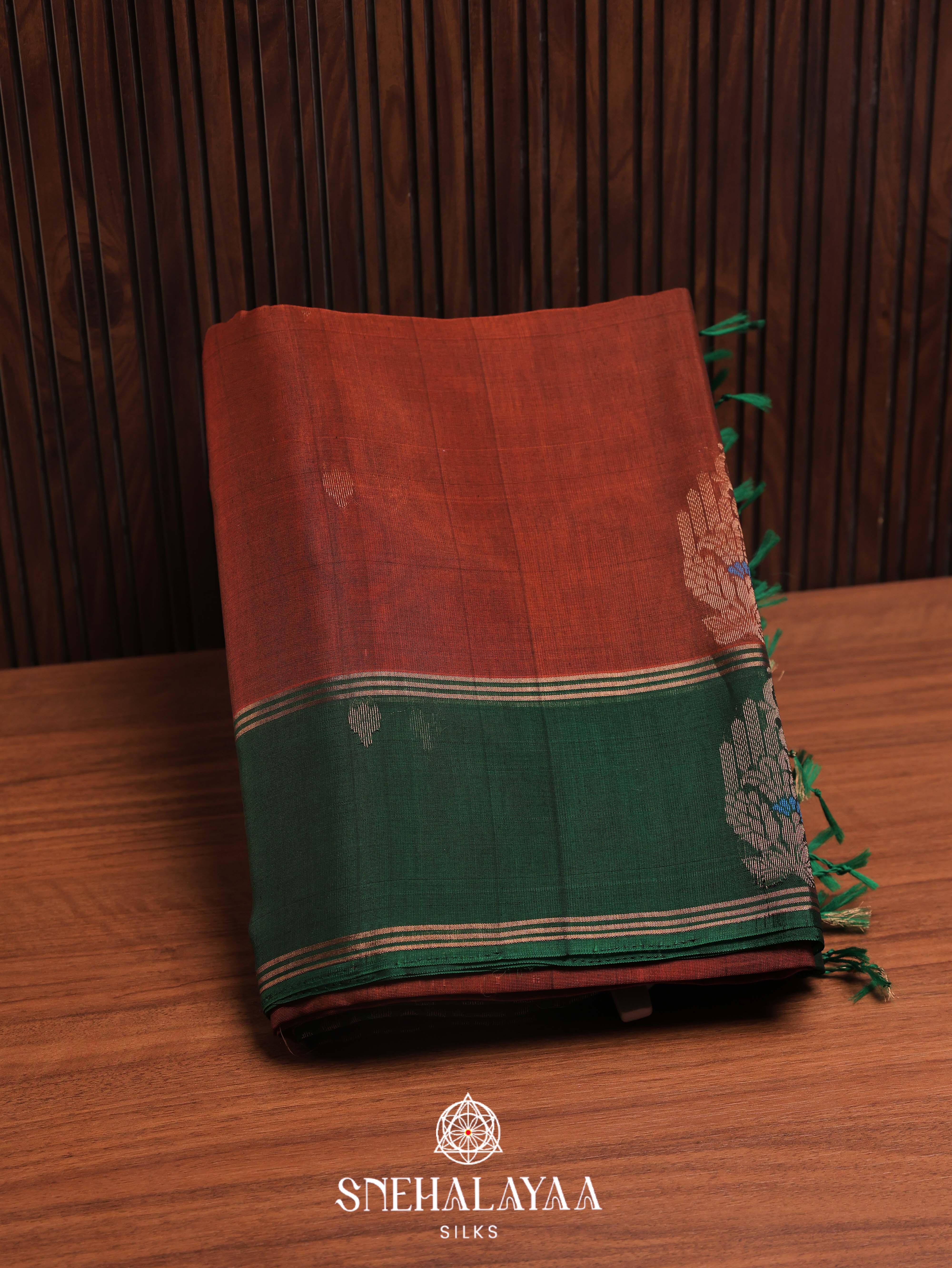 Burnt Orange Silk Cotton Saree