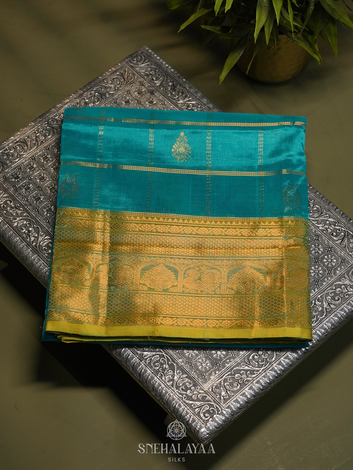 Teal Green Kuppadam Silk Cotton