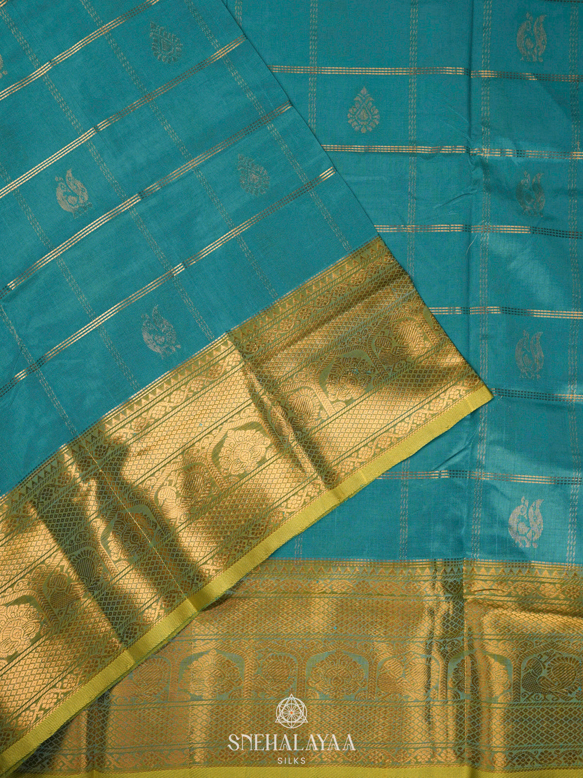 Teal Green Kuppadam Silk Cotton