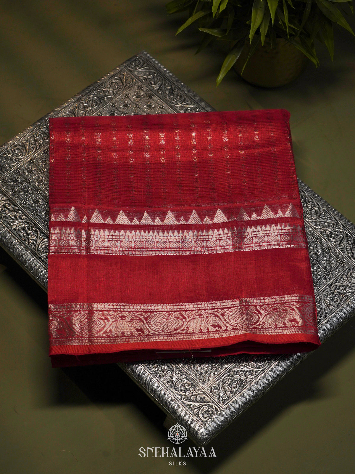 Ruby Red Kuppadam Silk Cotton