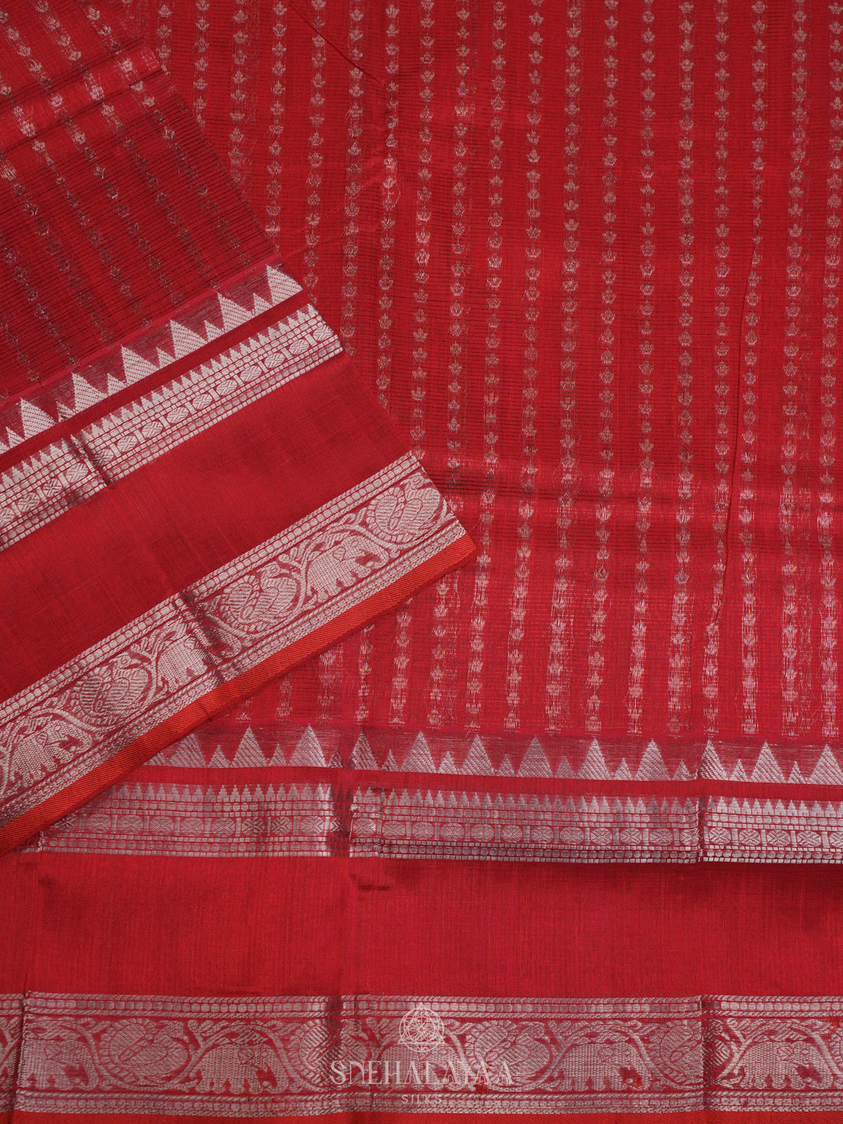 Ruby Red Kuppadam Silk Cotton