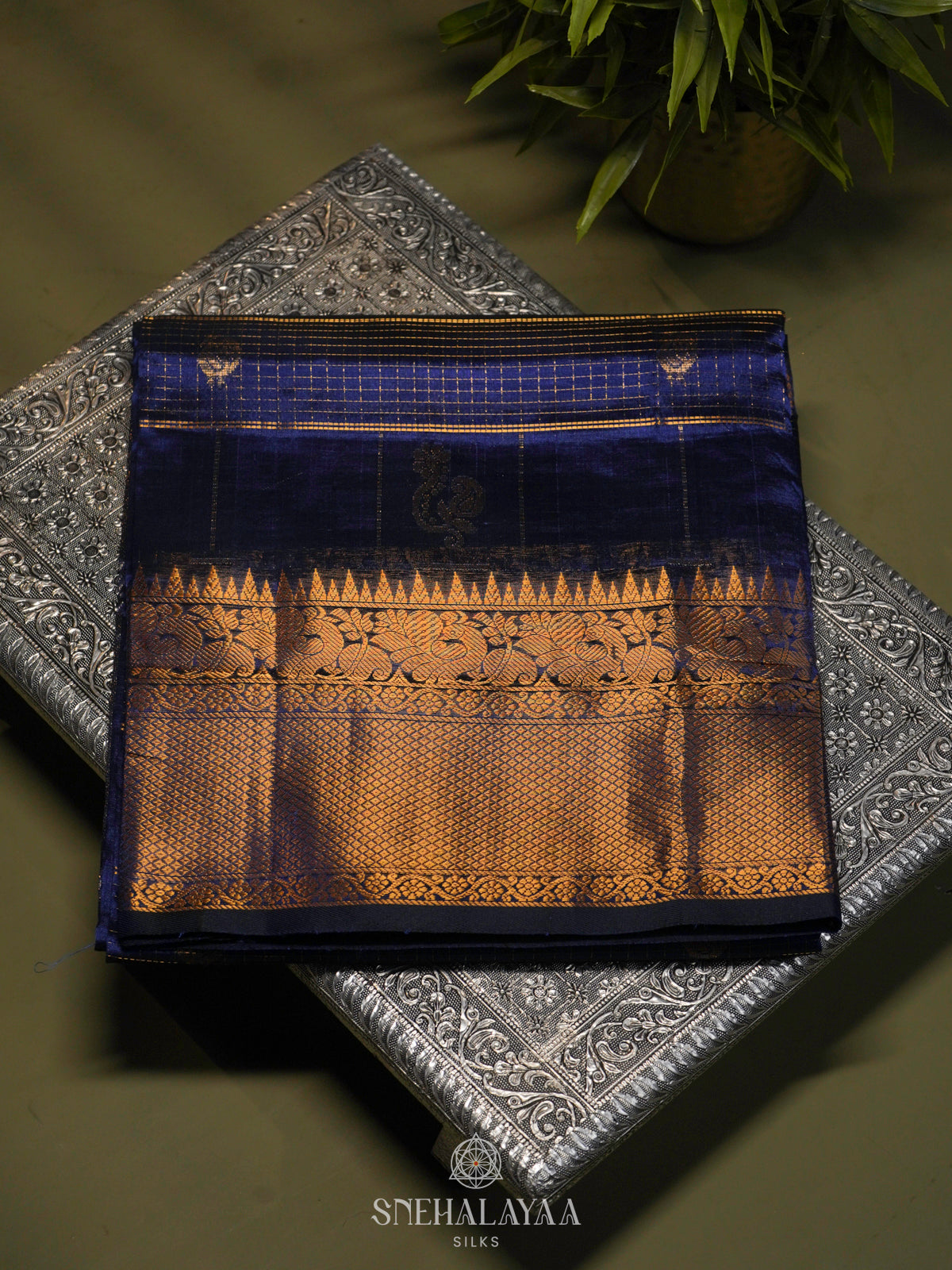 Navy Blue Kuppadam Silk Cotton