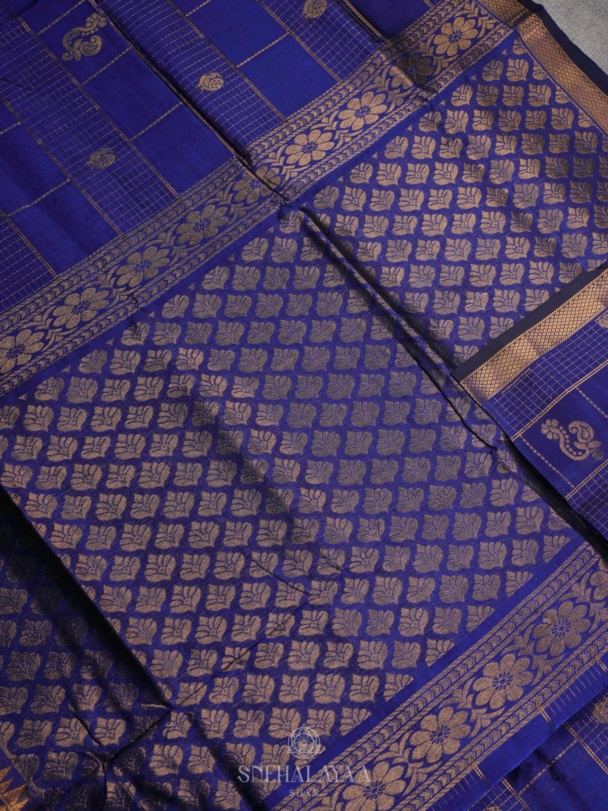 Navy Blue Kuppadam Silk Cotton