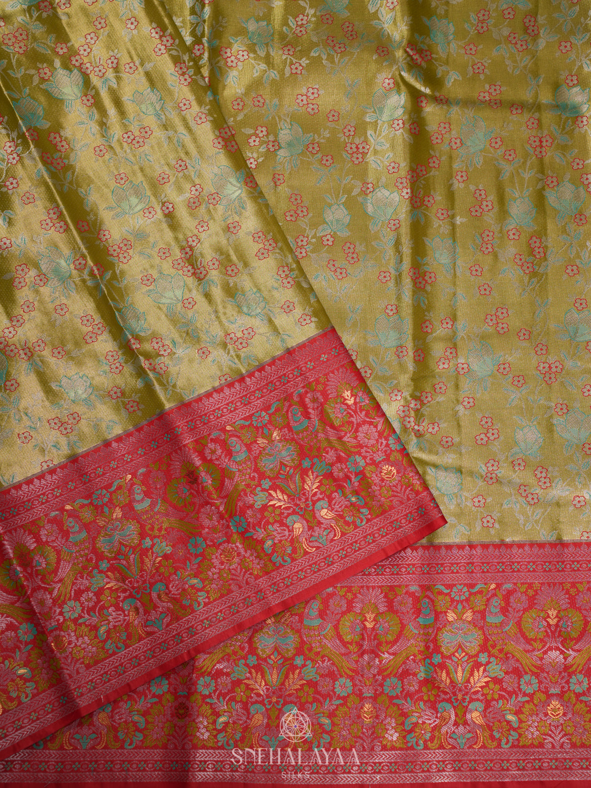 Lime Green Art Silk Sraee