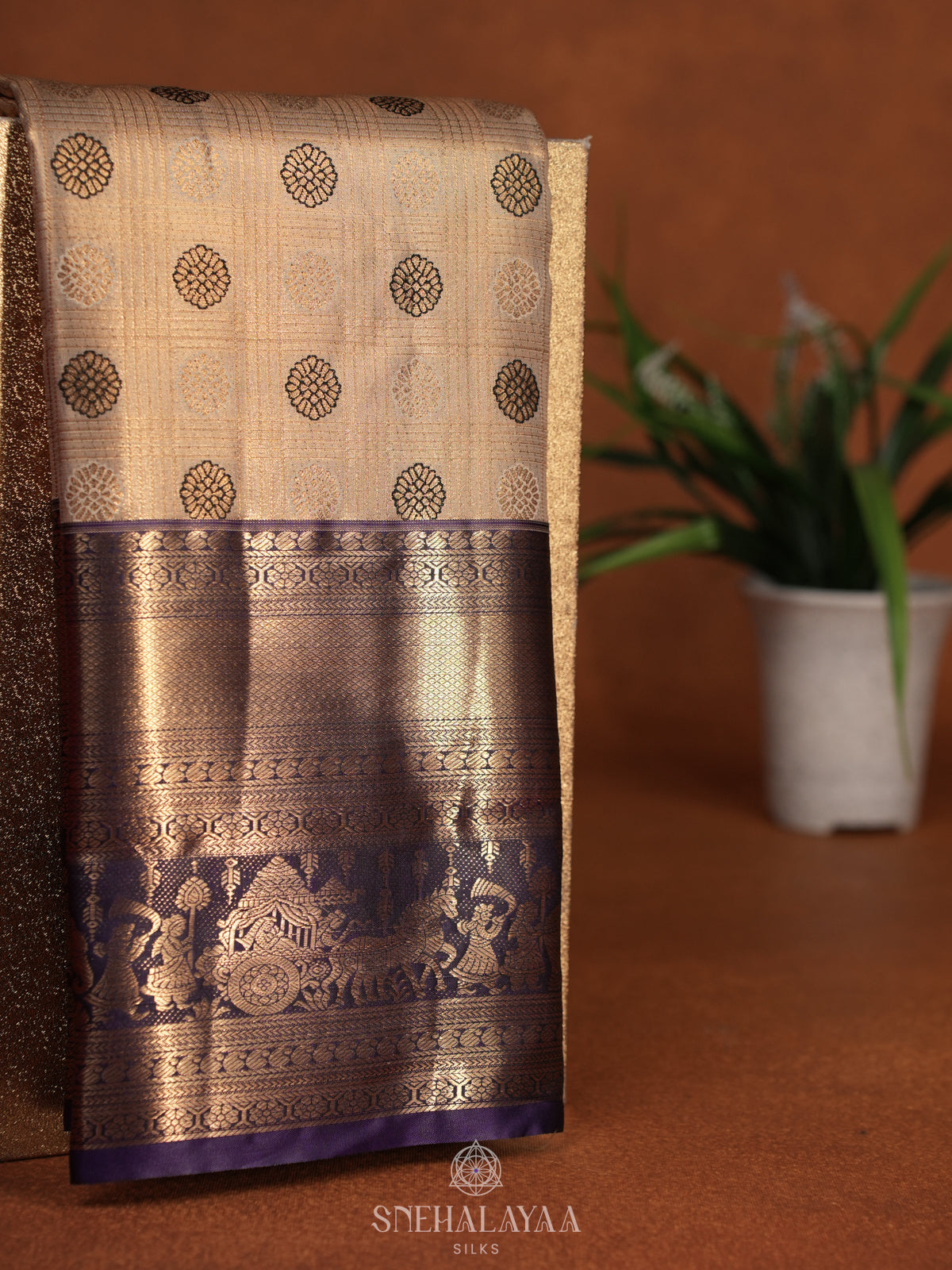 Beige Gold Art Silk Sraee