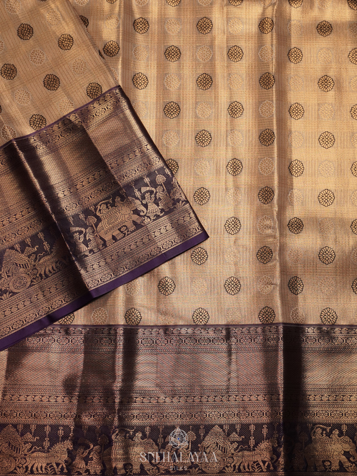 Beige Gold Art Silk Sraee