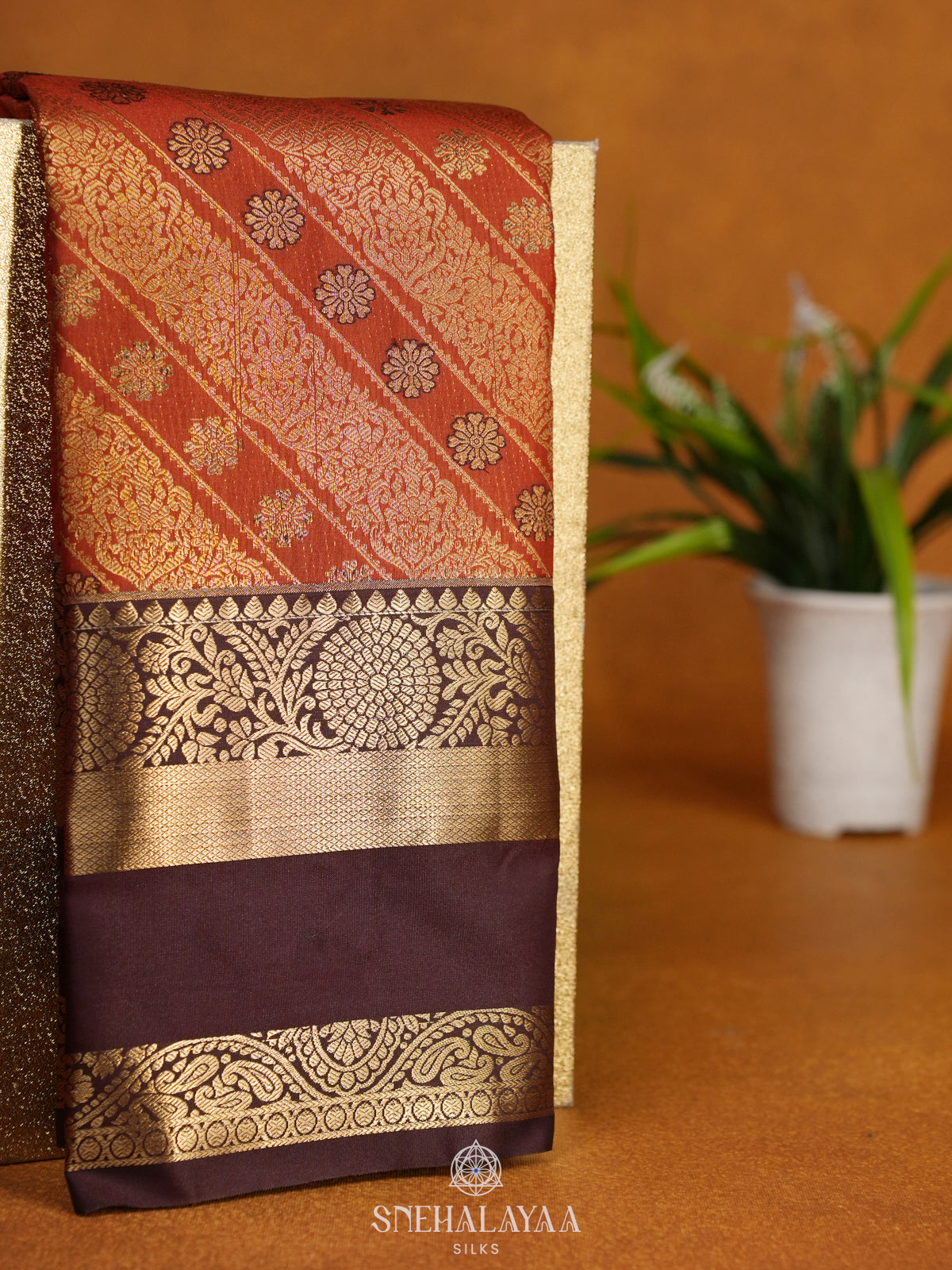 Burnt Orange Art Silk Sraee