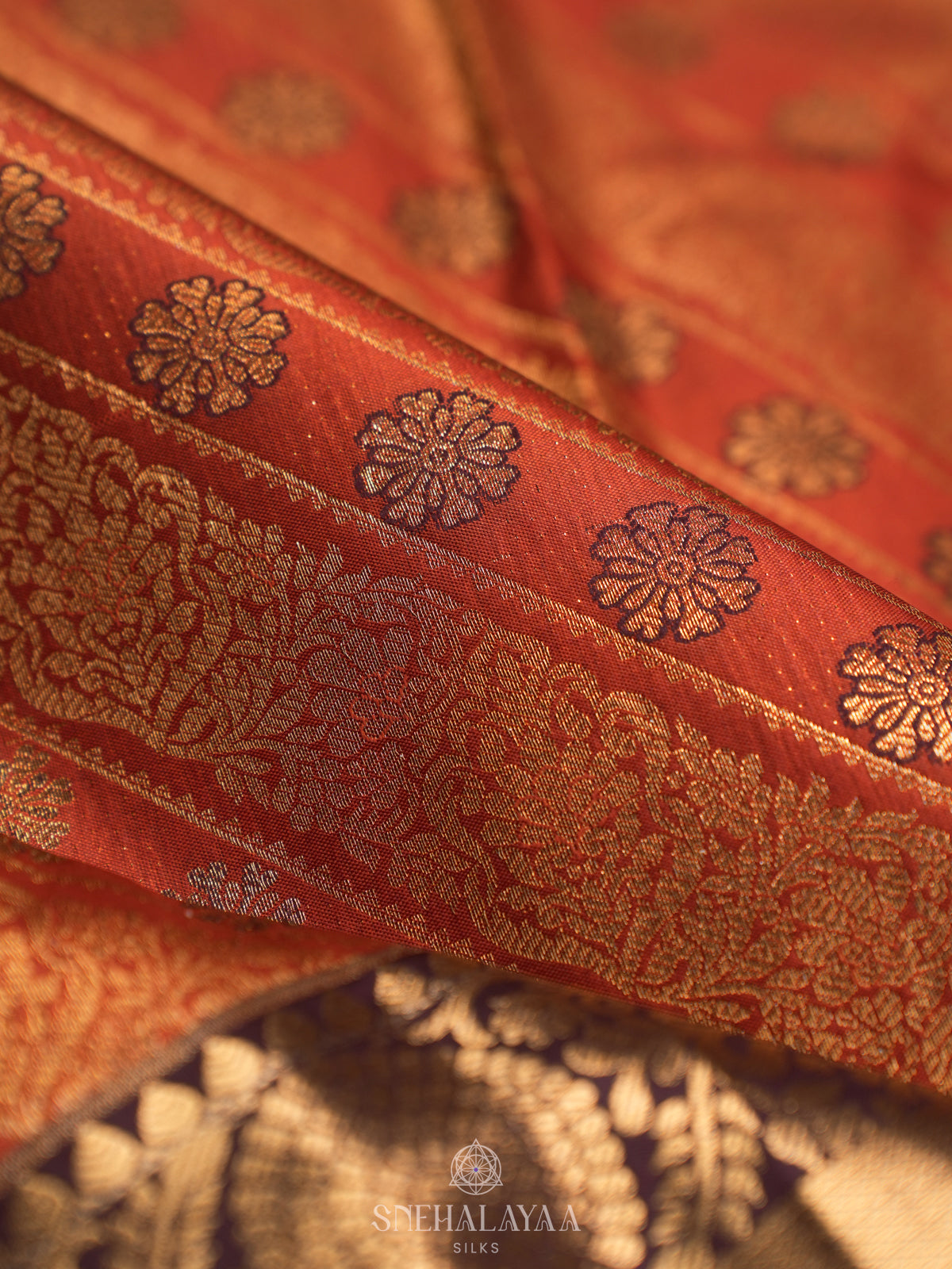 Burnt Orange Art Silk Sraee
