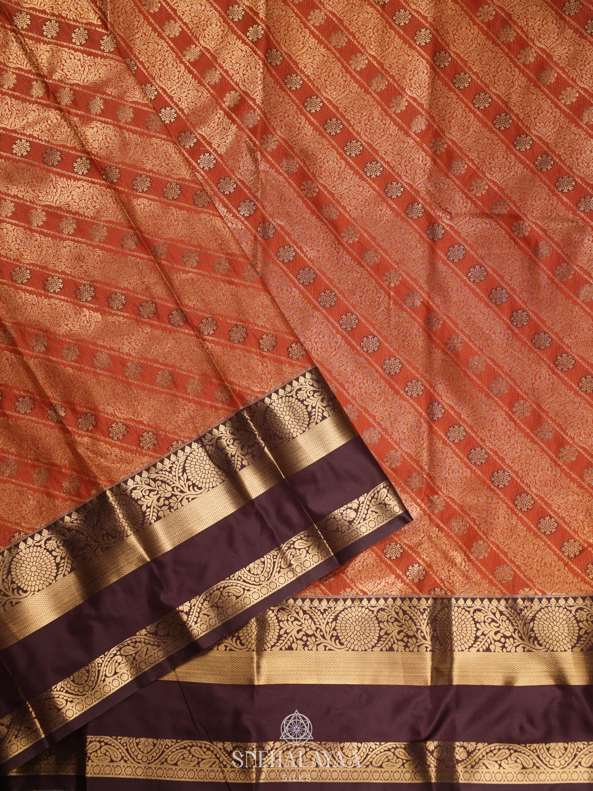 Burnt Orange Art Silk Sraee