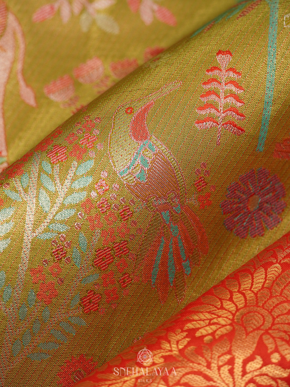 Lime Green Art Silk Sraee