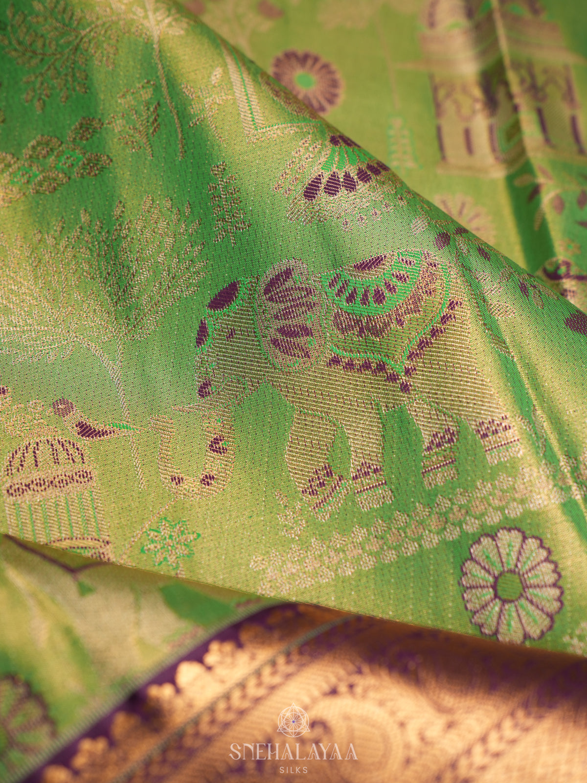 Lime Green Art Silk Sraee