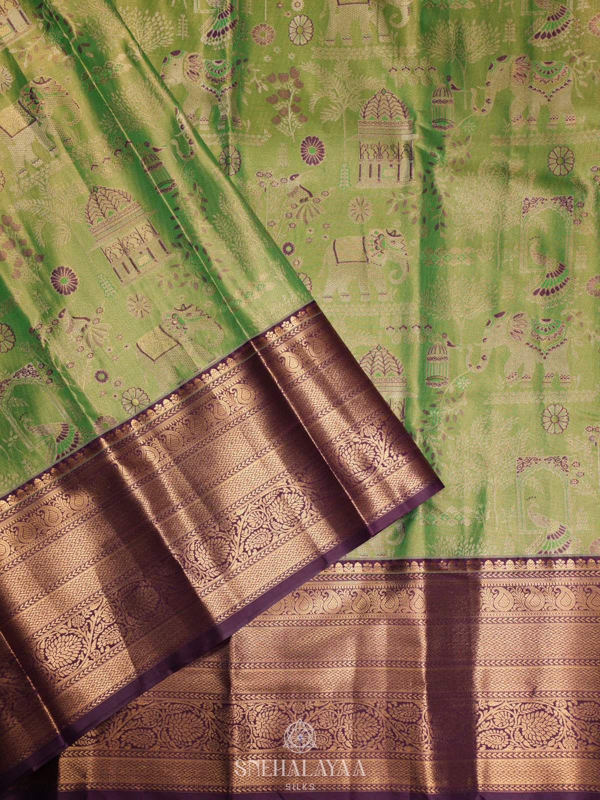 Lime Green Art Silk Sraee