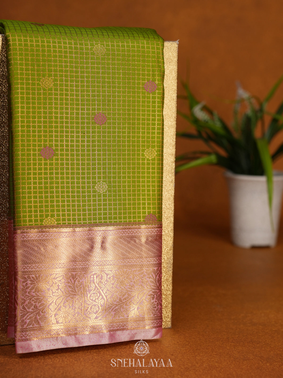 Lime Green Art Silk Sraee