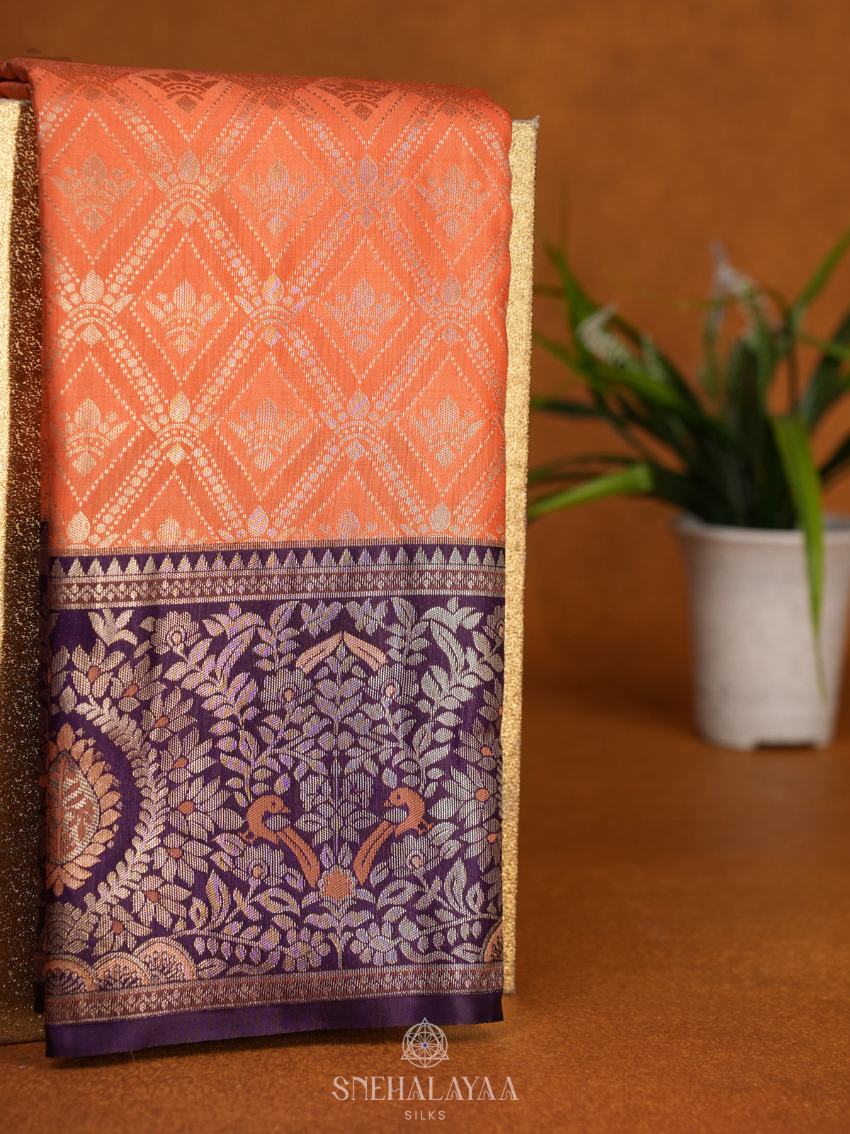 Peach Art Silk Sraee
