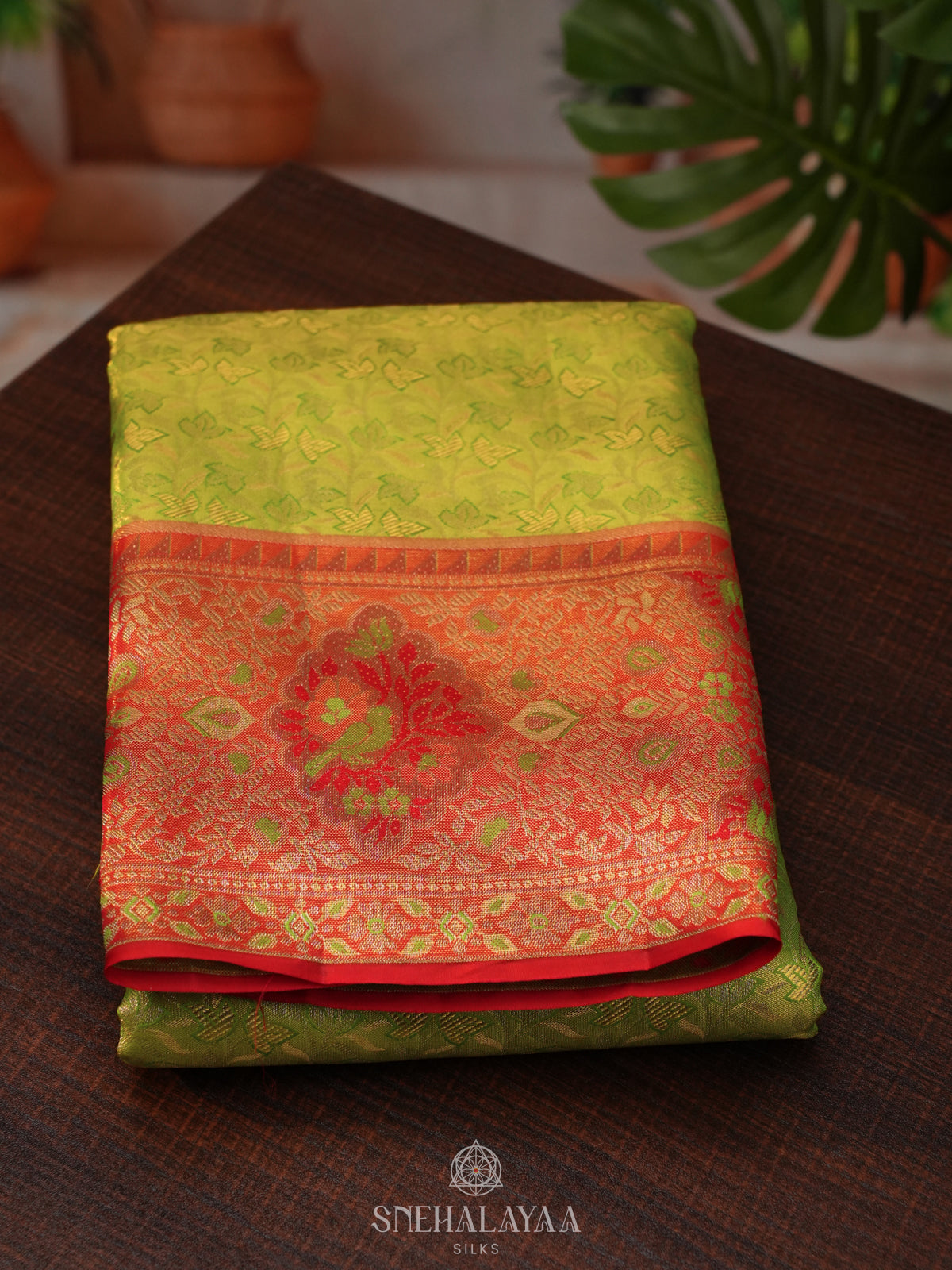 Lime Green Tissue Kanjivaram Silk Saree