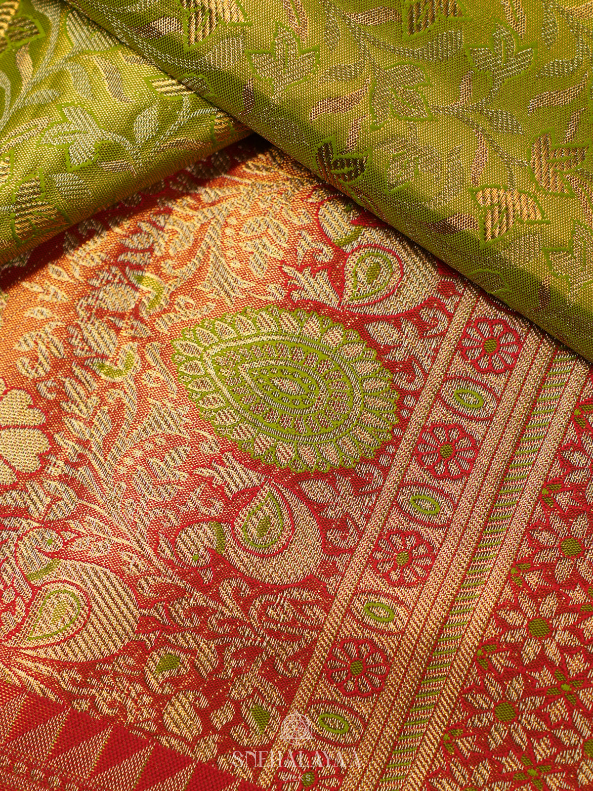 Lime Green Tissue Kanjivaram Silk Saree