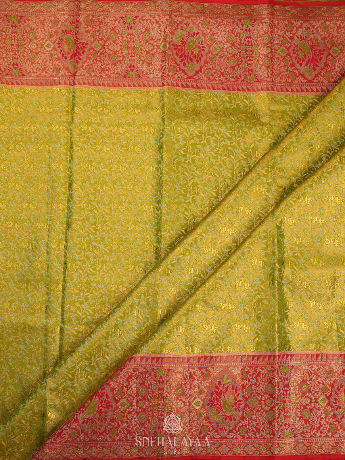Lime Green Tissue Kanjivaram Silk Saree